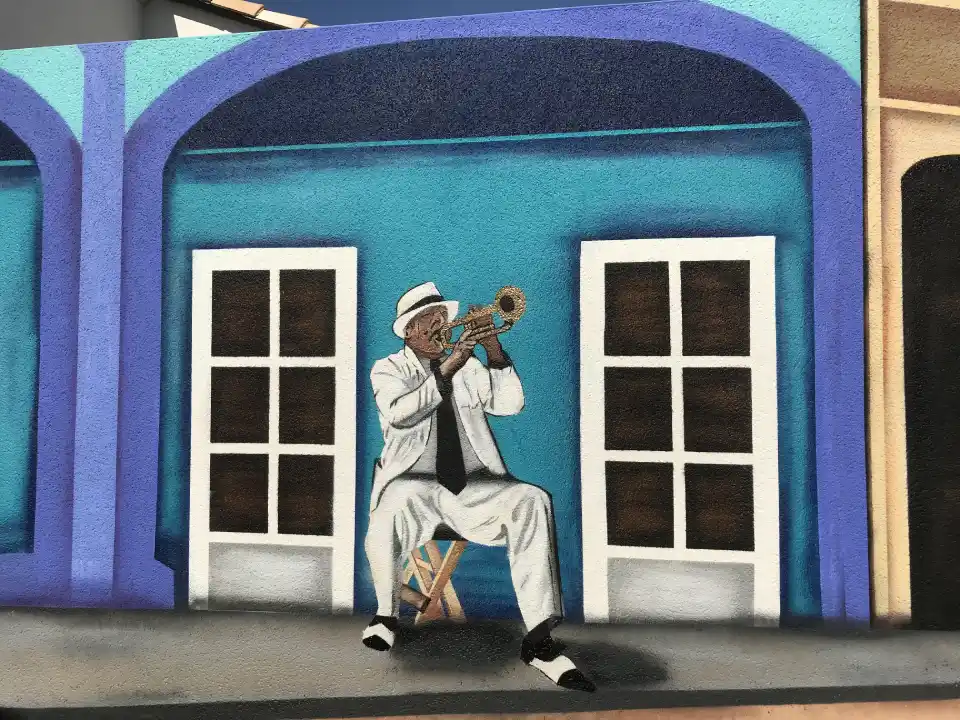 peinture style cuba avec un trompetiste