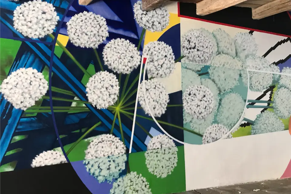 Oeuvre du passage des Acadiens a Paimboeuf representant des fleurs typique de la region