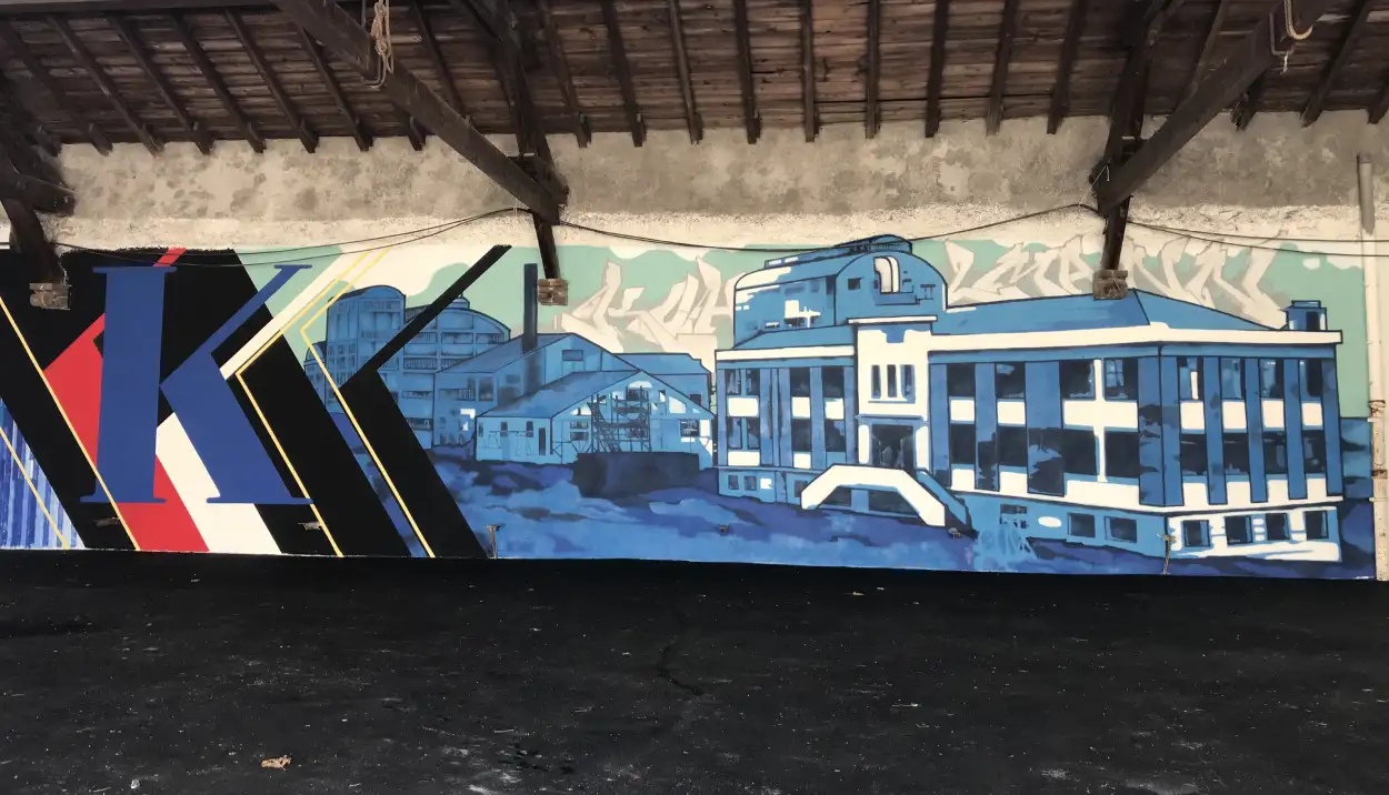 peinture de l'usine Kuhlmann sous un préau